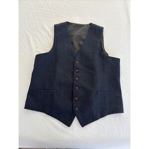 Voboom Men's Vest Navy Wool Blend Herringbone Classic Academia Preppy Size XXL